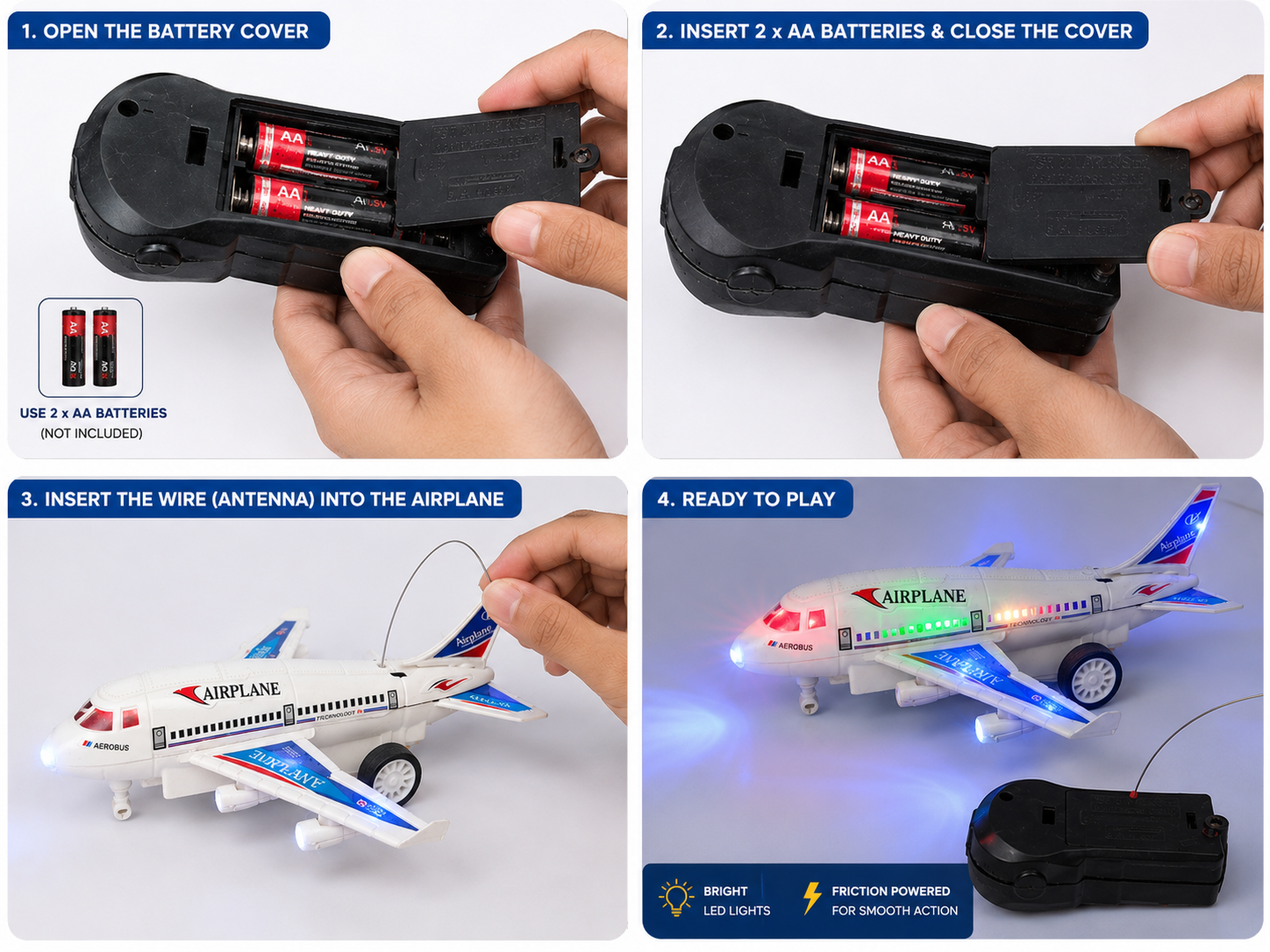 Shivoxa Bump & Go Airplane Toy with Colorful LED Lights, Music & Universal Wheels | Battery Operated Aircraft Toy for Kids Boys & Girls