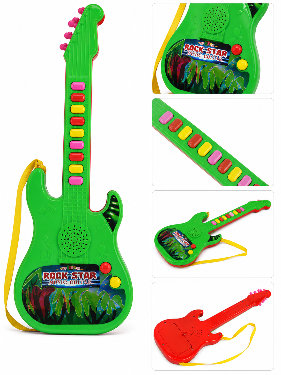 Shivoxa Kids Musical Guitar Toy with 10 Sounds & Colorful Buttons | Educational Music Instrument for Boys & Girls | Adjustable Strap | Battery Operated | Age 3+