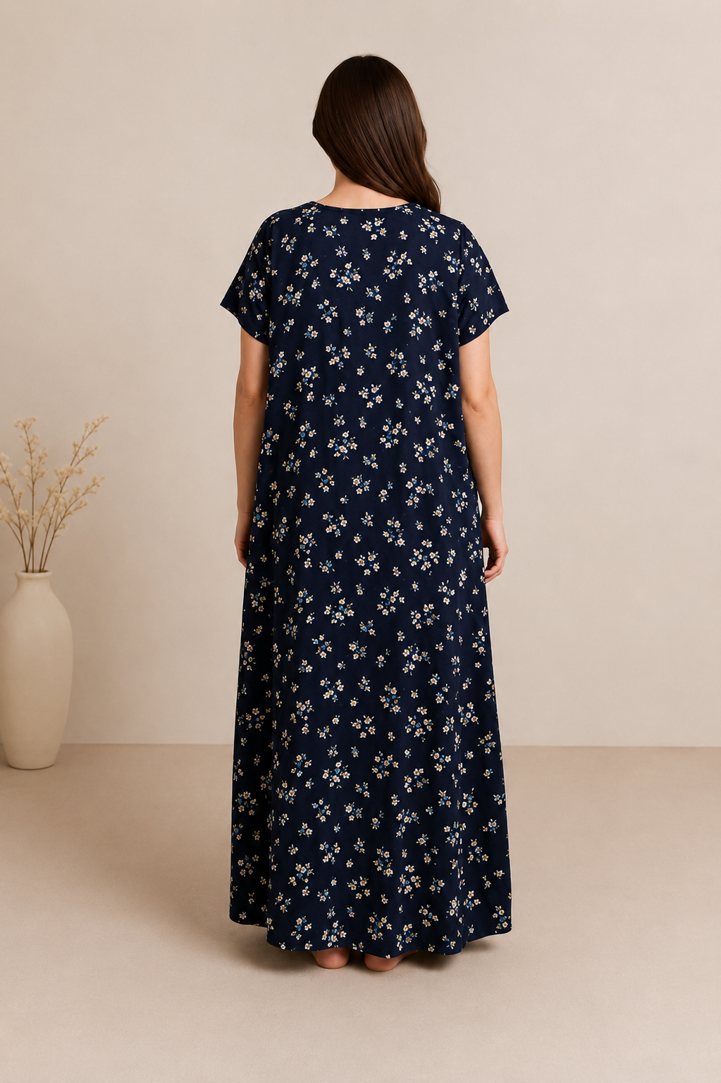 Women's Floral Printed Cotton Blend Maxi Nighty | Soft & Comfortable Short Sleeve Lounge Wear Night Gown