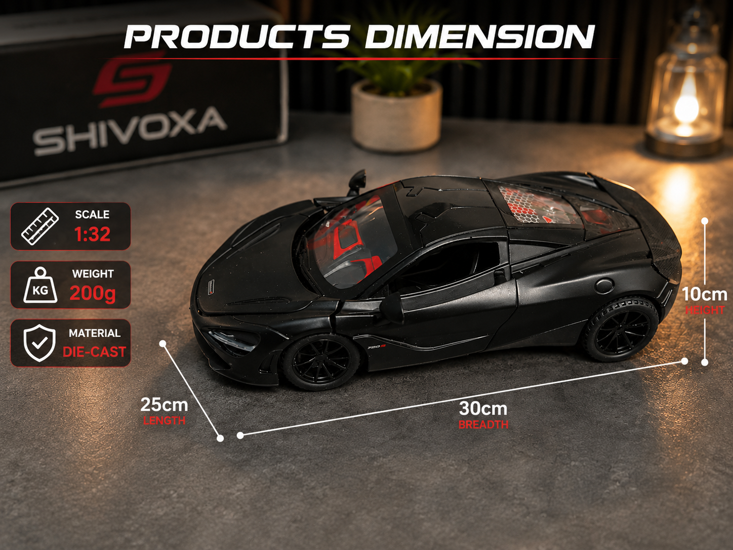 Shivoxa 1:32 Die Cast Pull Back Sports Car Toy for Kids | Metal Model Car with Lights, Sound & Openable Doors | Black | Age 3+