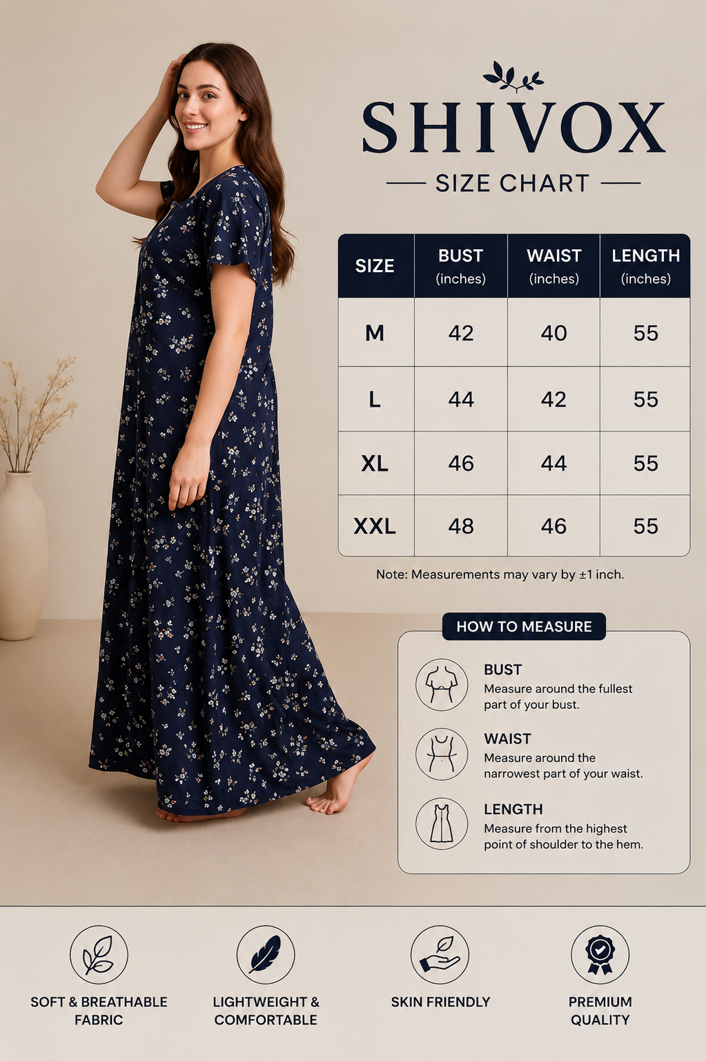 Women's Floral Printed Cotton Blend Maxi Nighty | Soft & Comfortable Short Sleeve Lounge Wear Night Gown
