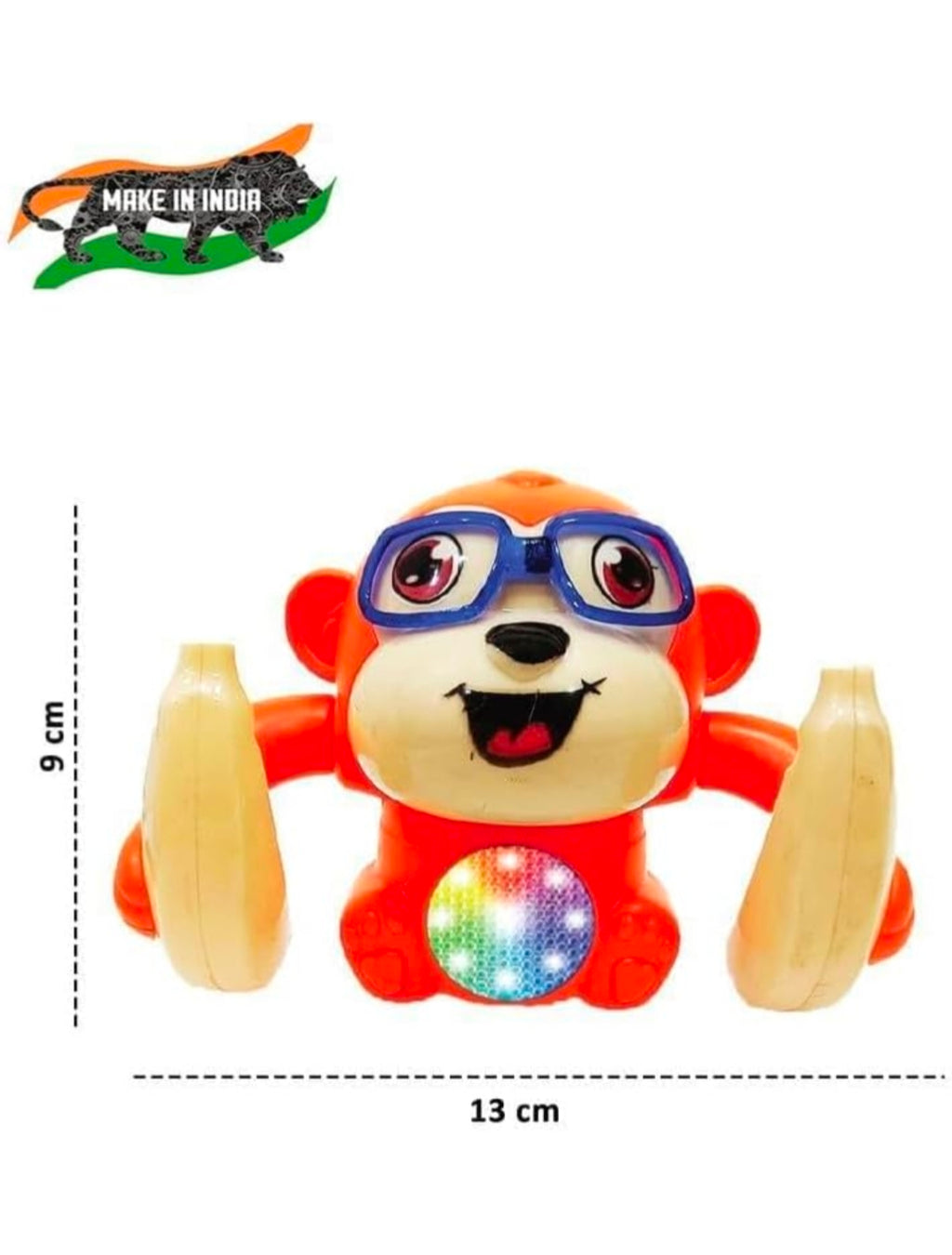 Shivoxa Musical Tumbler Monkey Toy with Flashing LED Lights | Self-Balancing Rolling Toy | 360° Rotating Action | Educational Toy for Kids | Battery Operated | Blue