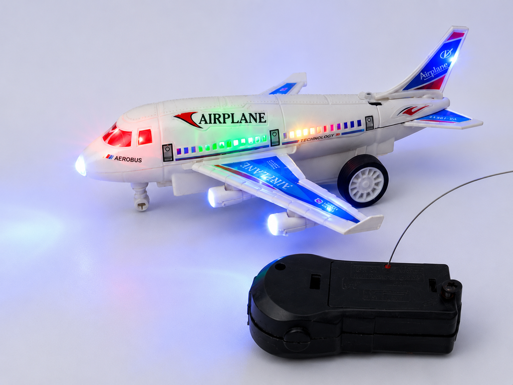 Shivoxa Bump & Go Airplane Toy with Colorful LED Lights, Music & Universal Wheels | Battery Operated Aircraft Toy for Kids Boys & Girls