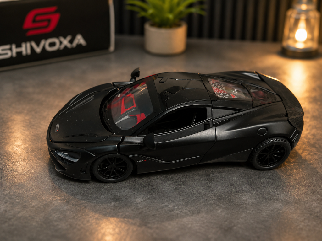 Shivoxa 1:32 Die Cast Pull Back Sports Car Toy for Kids | Metal Model Car with Lights, Sound & Openable Doors | Black | Age 3+
