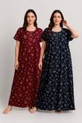Women's Floral Printed Cotton Blend Maxi Nighty | Soft & Comfortable Short Sleeve Lounge Wear Night Gown