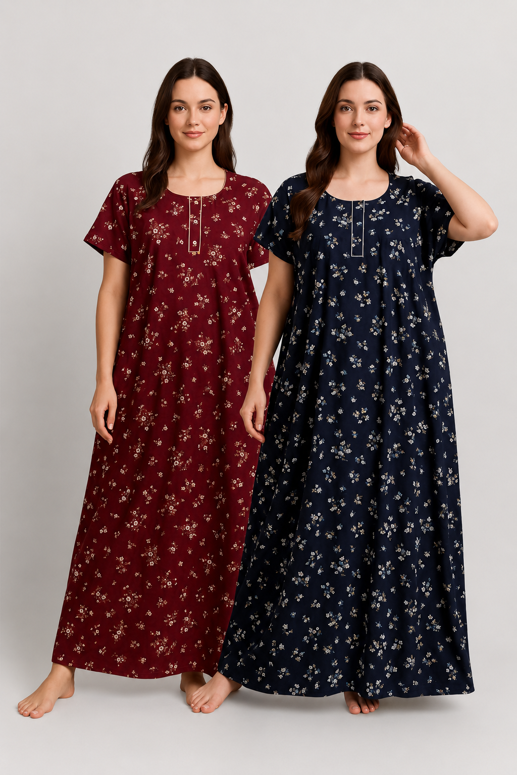 Women's Floral Printed Cotton Blend Maxi Nighty | Soft & Comfortable Short Sleeve Lounge Wear Night Gown